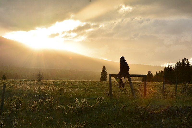 OBC youth participant watches the sunset on a field