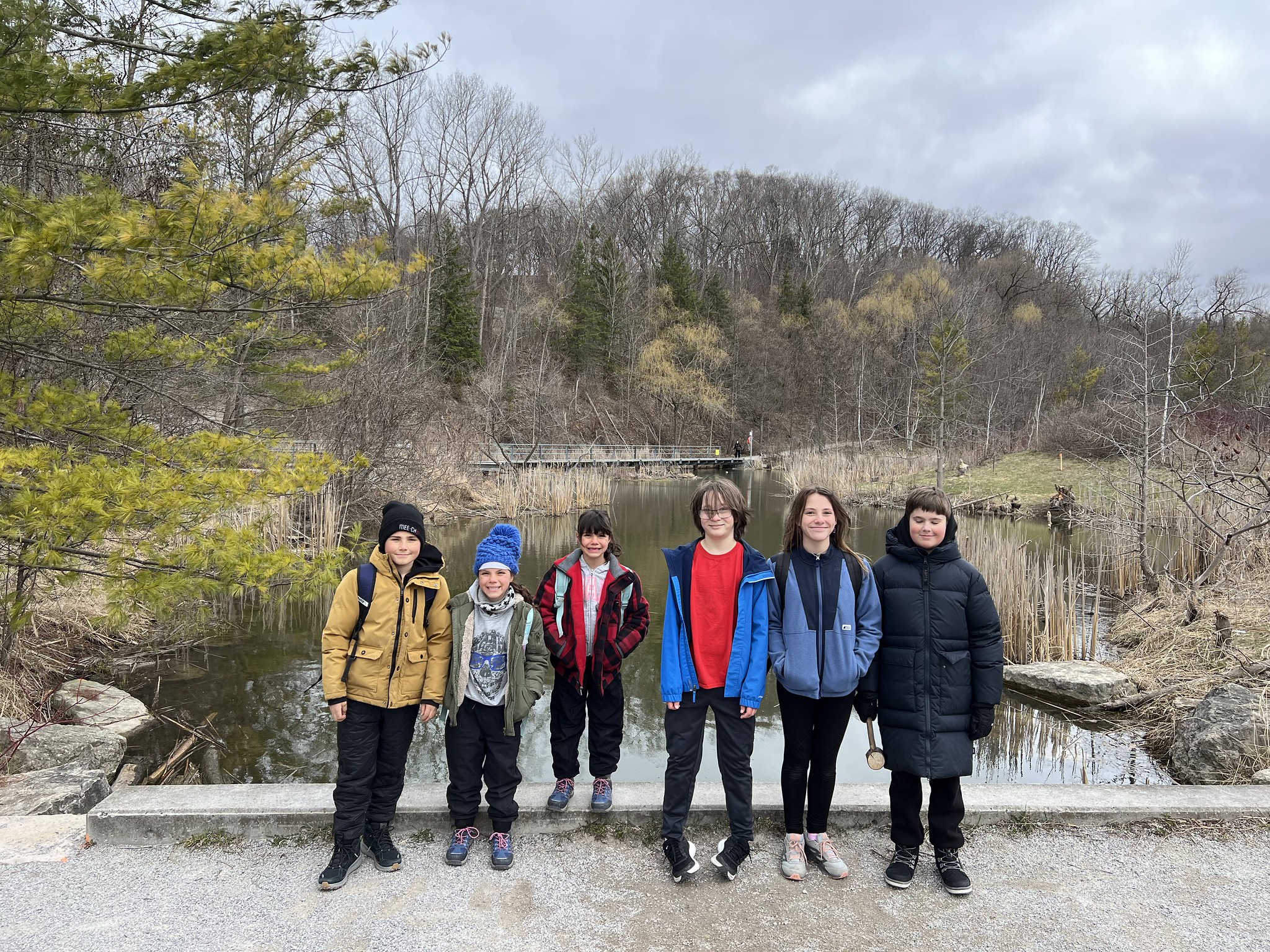 Nature Club for Home Schoolers participants together outdoors at Evergreen Brick Works in Toronto.